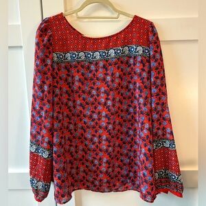 LOFT Red and Blue Floral Blouse